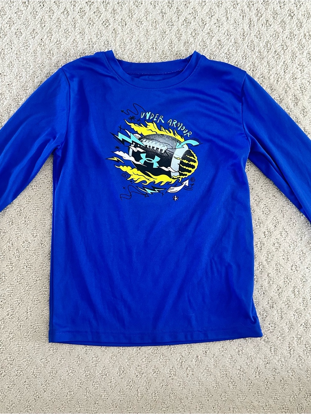 Under Armour Boys HeatGear Long Sleeve Football Performance Shirt Blue Size 7